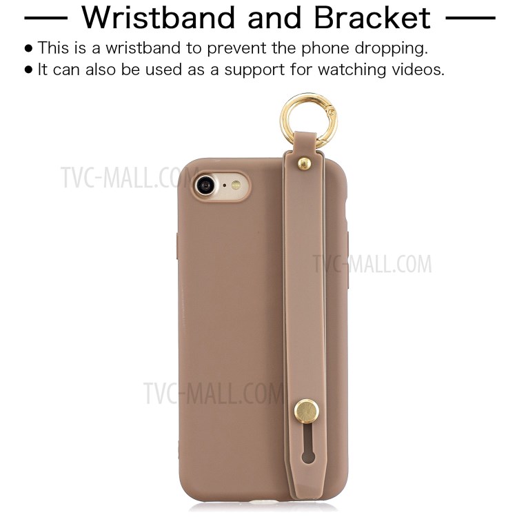 TPU Phone Case with Handy Strap Kickstand for iPhone 8 / 7 / SE (2nd Generation) - Brown-2