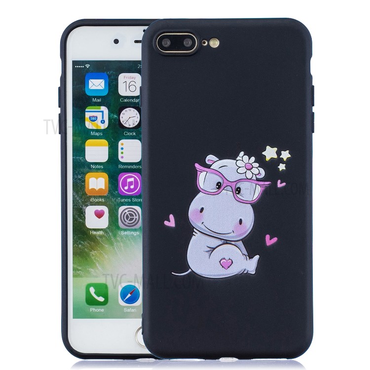 Pattern Printing TPU Gel Protective Phone Case with Wrist Strap for iPhone 7 Plus/8 Plus 5.5 inch - Hippo-1