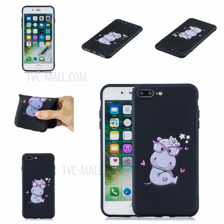 Pattern Printing TPU Gel Protective Phone Case with Wrist Strap for iPhone 7 Plus/8 Plus 5.5 inch - Hippo-7