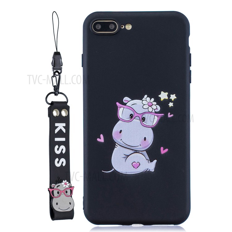 Pattern Printing TPU Gel Protective Phone Case with Wrist Strap for iPhone 7 Plus/8 Plus 5.5 inch - Hippo-8