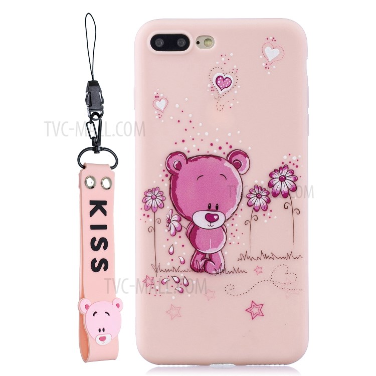 Pattern Printing TPU Gel Protective Phone Case with Wrist Strap for iPhone 7 Plus/8 Plus 5.5 inch - Bear-8