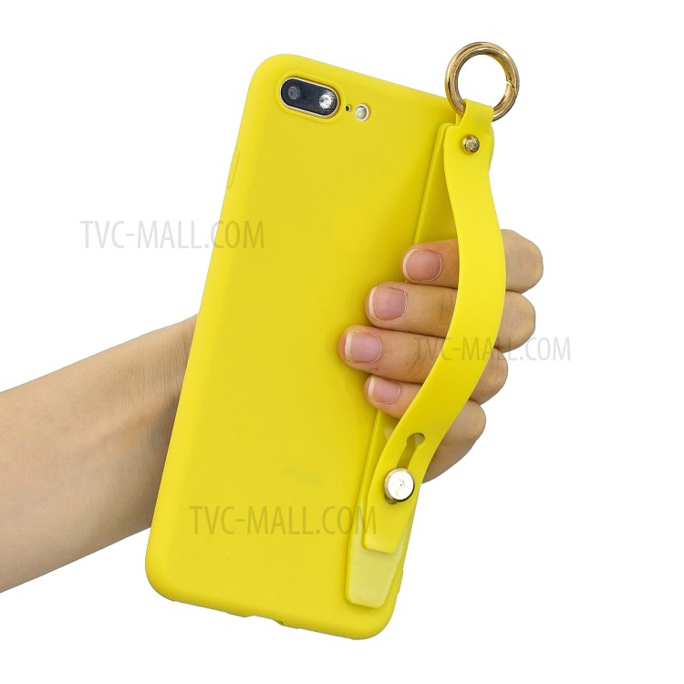 Hand Strap Kickstand Soft TPU Phone Case for iPhone 7 Plus/8 Plus 5.5 inch - Yellow-1