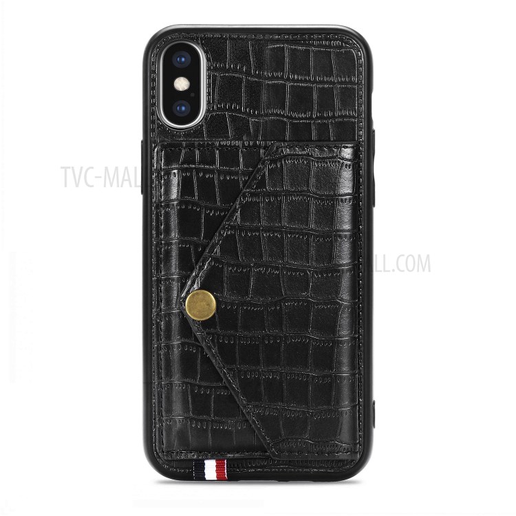 Crocodile Texture Card Holder PU Leather Coated TPU Case for Apple iPhone XS Max 6.5 inch - Black-2