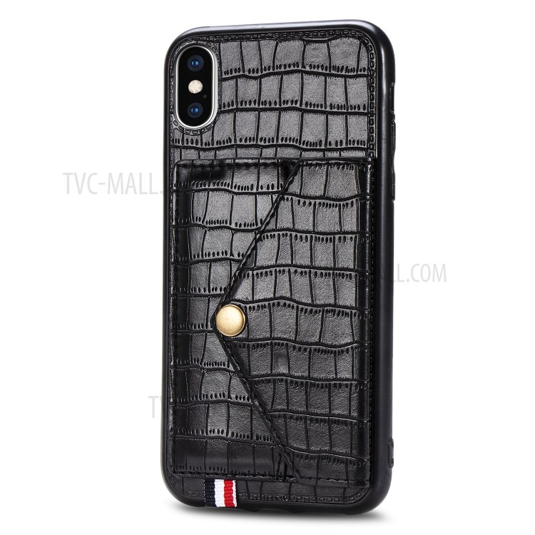 Crocodile Texture Card Holder PU Leather Coated TPU Case for Apple iPhone XS Max 6.5 inch - Black-3