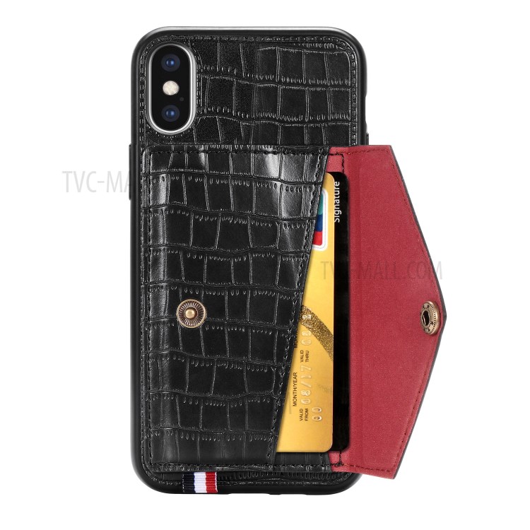 Crocodile Texture Card Holder PU Leather Coated TPU Case for Apple iPhone XS Max 6.5 inch - Black-4