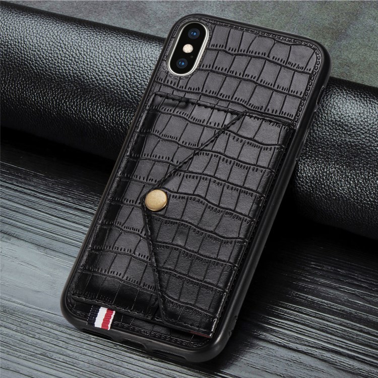Crocodile Texture Card Holder PU Leather Coated TPU Case for Apple iPhone XS Max 6.5 inch - Black-5