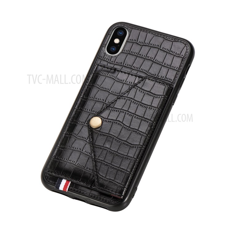 Crocodile Texture Card Holder PU Leather Coated TPU Case for Apple iPhone XS Max 6.5 inch - Black-6