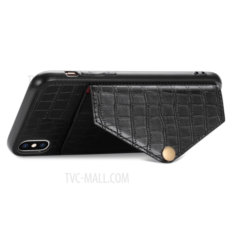 Crocodile Texture Card Holder PU Leather Coated TPU Case for Apple iPhone XS Max 6.5 inch - Black-7