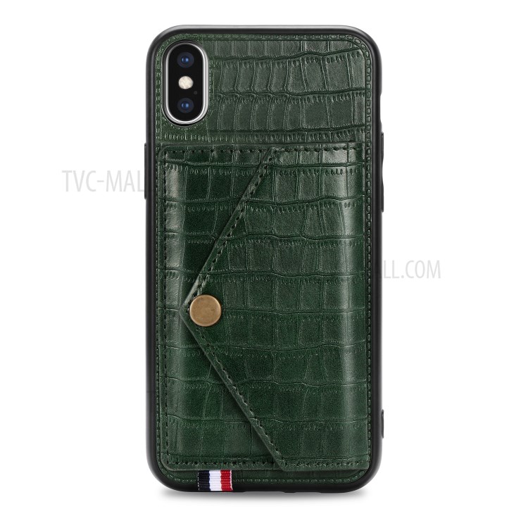 Crocodile Texture Card Holder PU Leather Coated TPU Case for Apple iPhone XS Max 6.5 inch - Green-2