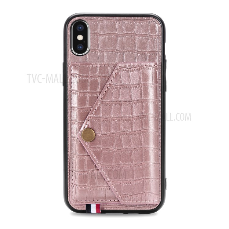 Crocodile Texture Card Holder PU Leather Coated TPU Case for Apple iPhone XS Max 6.5 inch - Rose Gold-2