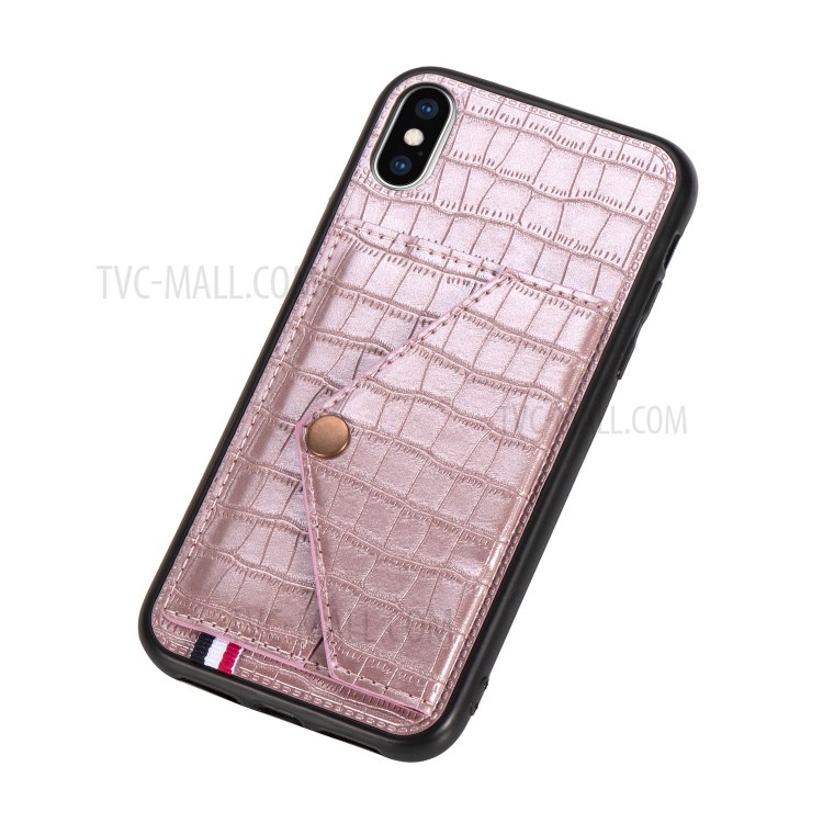 Crocodile Texture Card Holder PU Leather Coated TPU Case for Apple iPhone XS Max 6.5 inch - Rose Gold-6