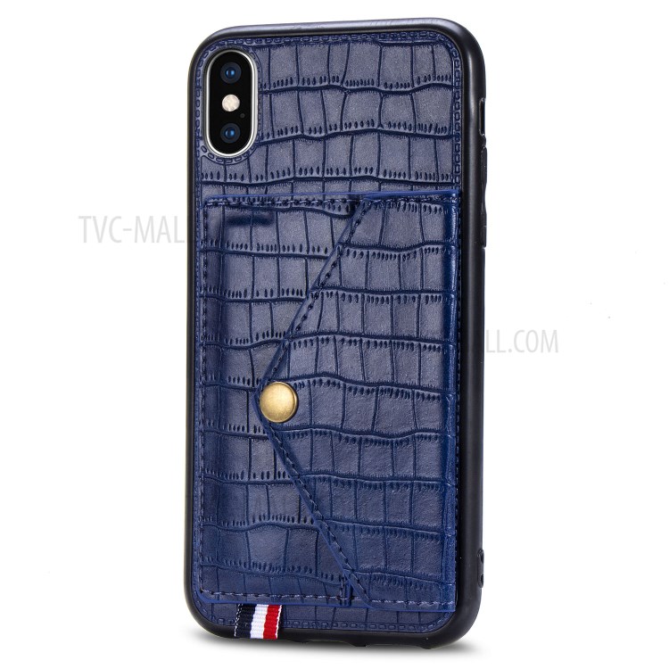 Crocodile Texture Card Holder PU Leather Coated TPU Case for Apple iPhone XS Max 6.5 inch - Blue-3