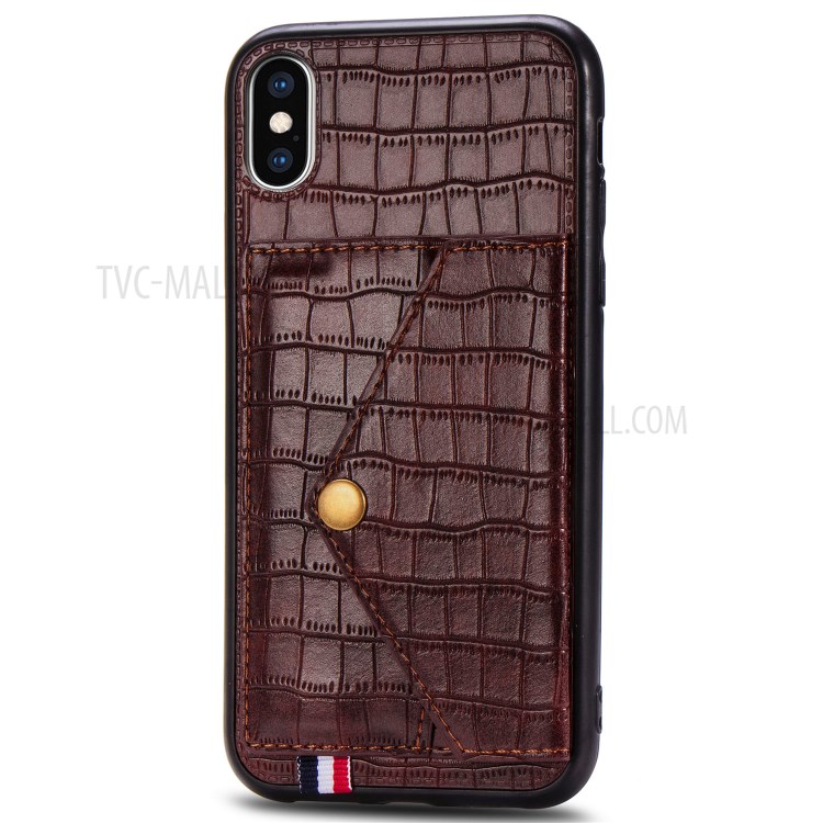 Crocodile Texture Card Holder PU Leather Coated TPU Case for Apple iPhone XS Max 6.5 inch - Brown-3