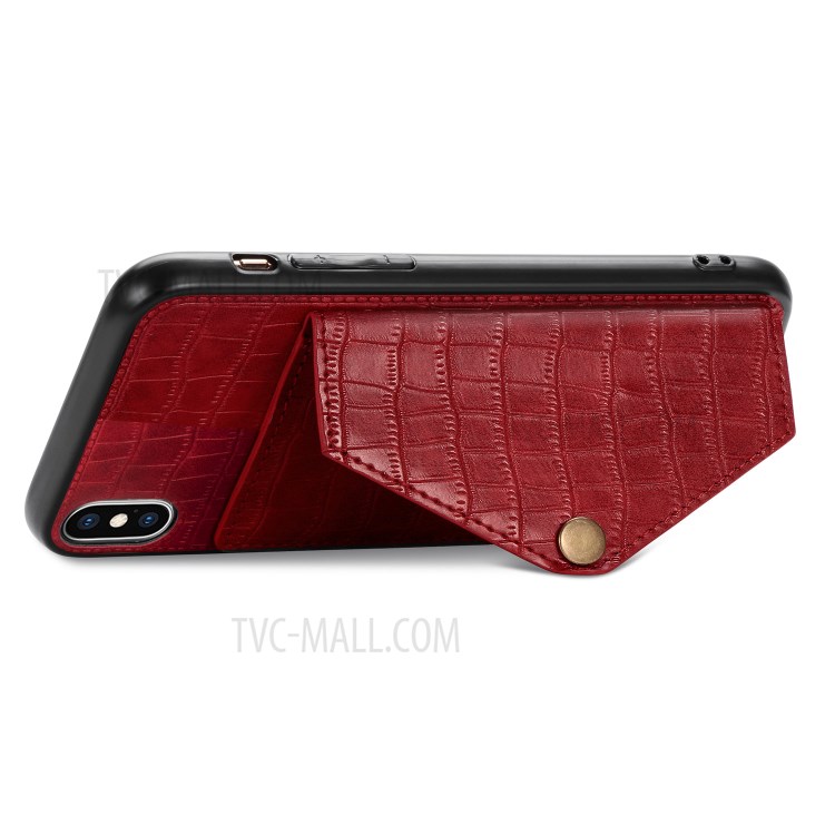 Crocodile Texture Card Holder PU Leather Coated TPU Case for Apple iPhone X/XS - Red-7
