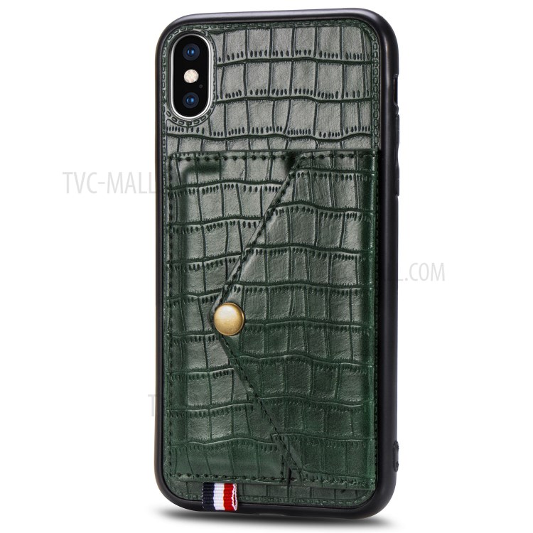 Crocodile Texture Card Holder PU Leather Coated TPU Case for Apple iPhone X/XS - Green-3