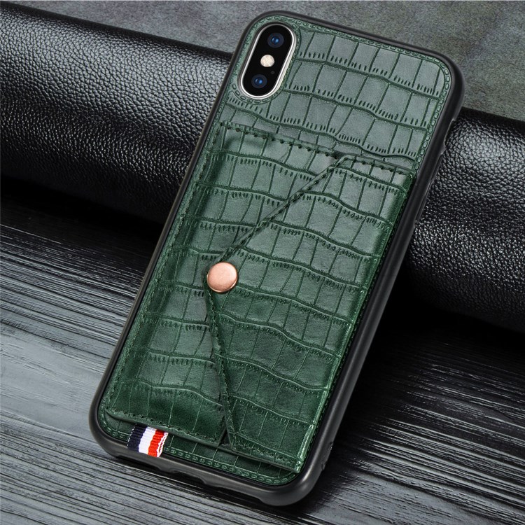 Crocodile Texture Card Holder PU Leather Coated TPU Case for Apple iPhone X/XS - Green-5