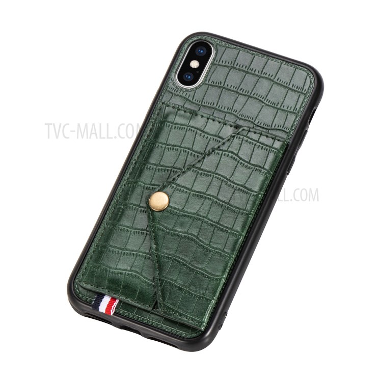 Crocodile Texture Card Holder PU Leather Coated TPU Case for Apple iPhone X/XS - Green-6