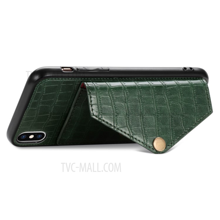 Crocodile Texture Card Holder PU Leather Coated TPU Case for Apple iPhone X/XS - Green-7