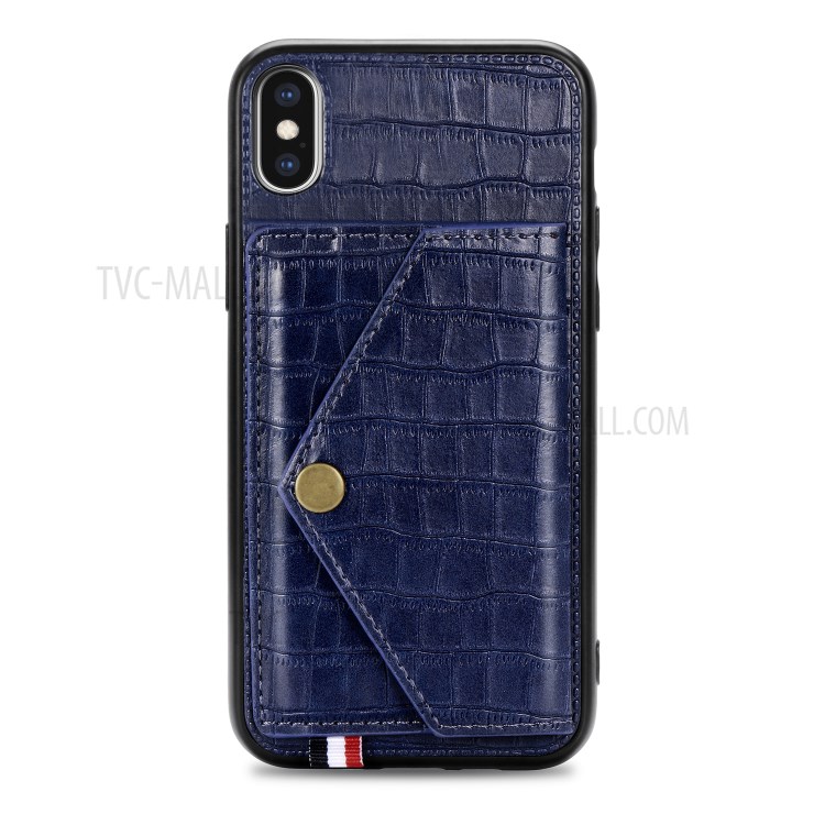 Crocodile Texture Card Holder PU Leather Coated TPU Case for Apple iPhone X/XS - Blue-2