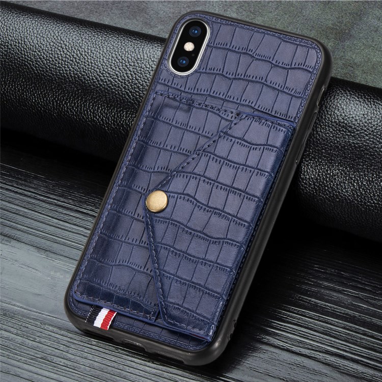 Crocodile Texture Card Holder PU Leather Coated TPU Case for Apple iPhone X/XS - Blue-5