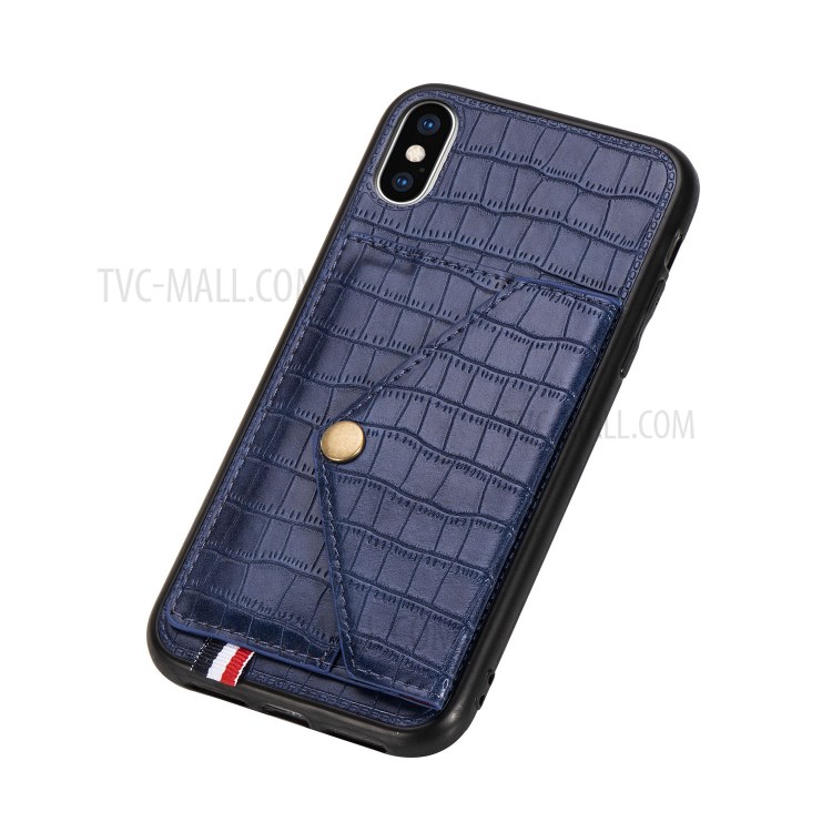 Crocodile Texture Card Holder PU Leather Coated TPU Case for Apple iPhone X/XS - Blue-6
