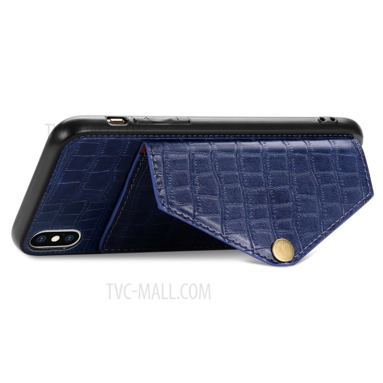 Crocodile Texture Card Holder PU Leather Coated TPU Case for Apple iPhone X/XS - Blue-7