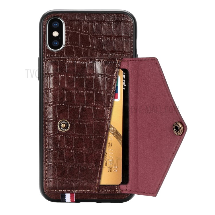 Crocodile Texture Card Holder PU Leather Coated TPU Case for Apple iPhone X/XS - Brown-4