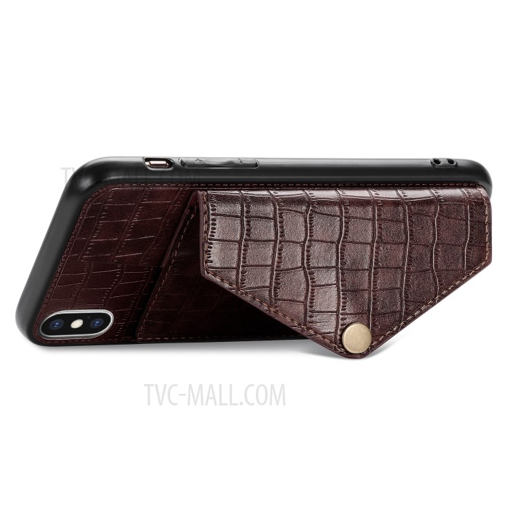 Crocodile Texture Card Holder PU Leather Coated TPU Case for Apple iPhone X/XS - Brown-7