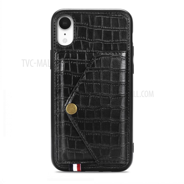 Crocodile Texture Phone Case Card Holder for Apple iPhone XR 6.1 inch - Black-2