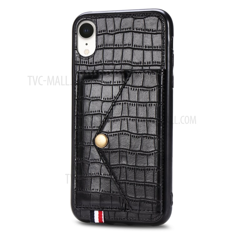 Crocodile Texture Phone Case Card Holder for Apple iPhone XR 6.1 inch - Black-3