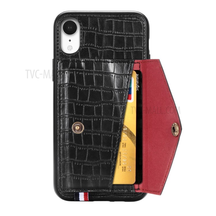 Crocodile Texture Phone Case Card Holder for Apple iPhone XR 6.1 inch - Black-4