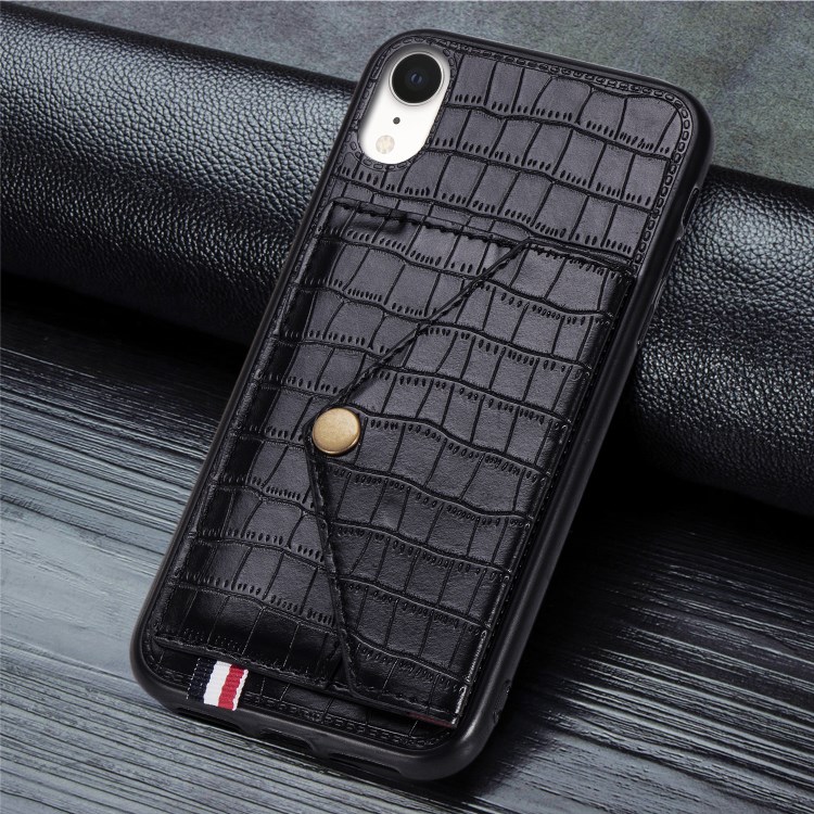 Crocodile Texture Phone Case Card Holder for Apple iPhone XR 6.1 inch - Black-5