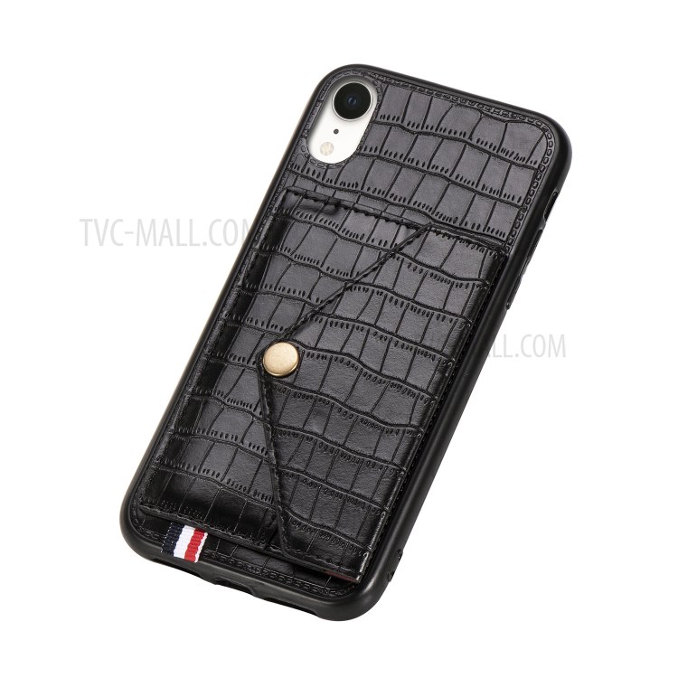 Crocodile Texture Phone Case Card Holder for Apple iPhone XR 6.1 inch - Black-6
