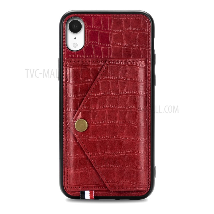 Crocodile Texture Phone Case Card Holder for Apple iPhone XR 6.1 inch - Red-2