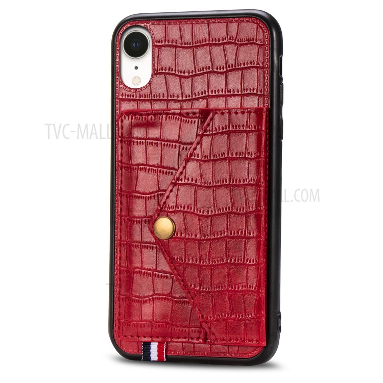 Crocodile Texture Phone Case Card Holder for Apple iPhone XR 6.1 inch - Red-3