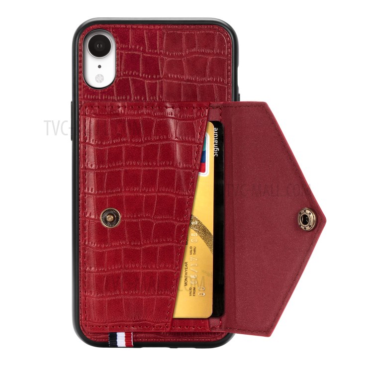 Crocodile Texture Phone Case Card Holder for Apple iPhone XR 6.1 inch - Red-4