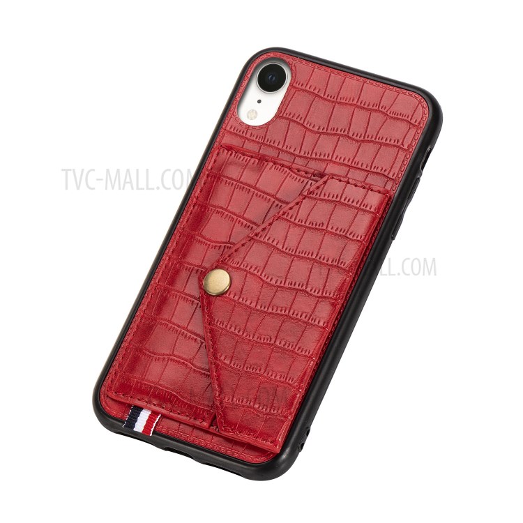 Crocodile Texture Phone Case Card Holder for Apple iPhone XR 6.1 inch - Red-6