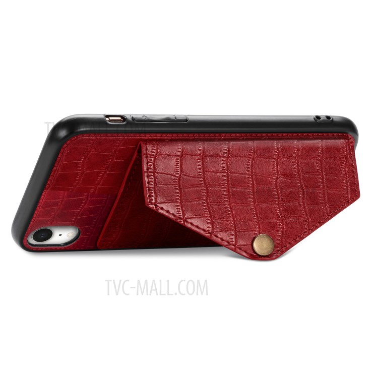 Crocodile Texture Phone Case Card Holder for Apple iPhone XR 6.1 inch - Red-7
