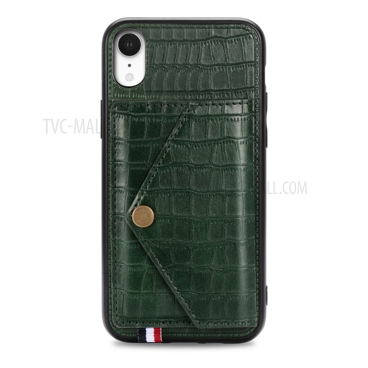 Crocodile Texture Phone Case Card Holder for Apple iPhone XR 6.1 inch - Green-2