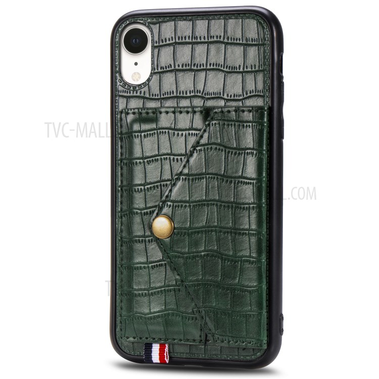 Crocodile Texture Phone Case Card Holder for Apple iPhone XR 6.1 inch - Green-3