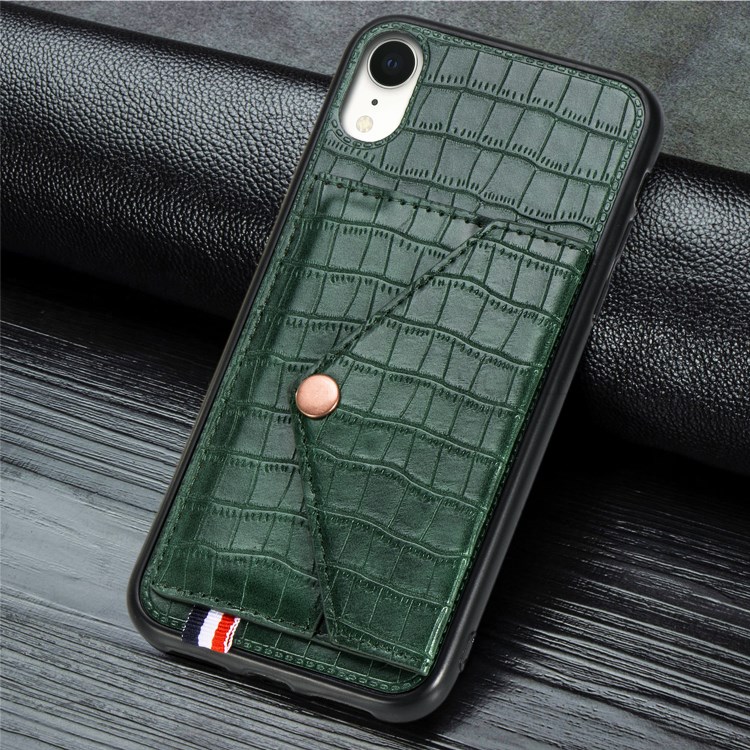Crocodile Texture Phone Case Card Holder for Apple iPhone XR 6.1 inch - Green-5