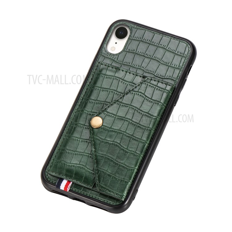 Crocodile Texture Phone Case Card Holder for Apple iPhone XR 6.1 inch - Green-6