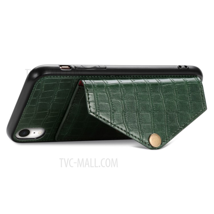 Crocodile Texture Phone Case Card Holder for Apple iPhone XR 6.1 inch - Green-7