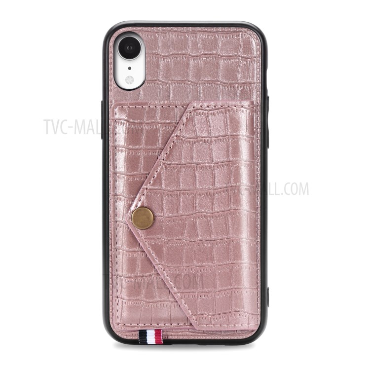 Crocodile Texture Phone Case Card Holder for Apple iPhone XR 6.1 inch - Rose Gold-2