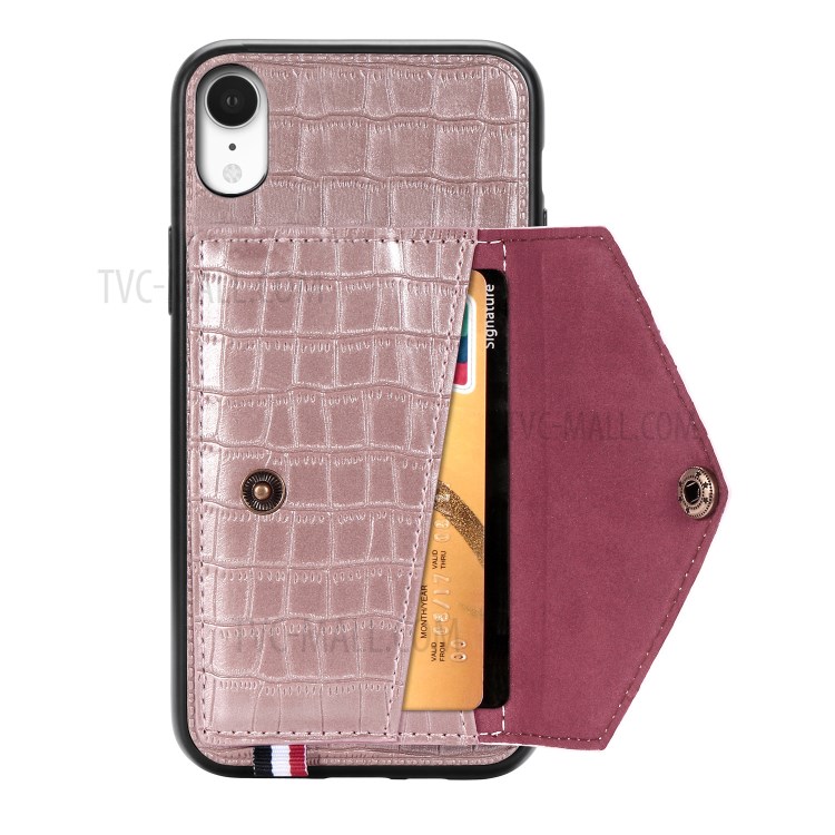 Crocodile Texture Phone Case Card Holder for Apple iPhone XR 6.1 inch - Rose Gold-4