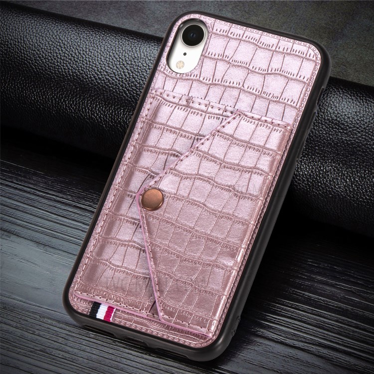 Crocodile Texture Phone Case Card Holder for Apple iPhone XR 6.1 inch - Rose Gold-5