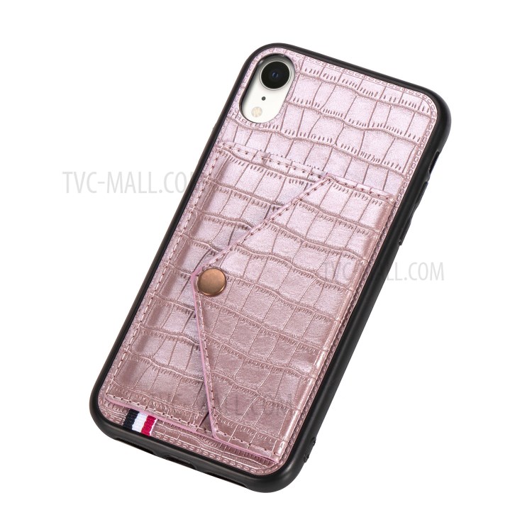 Crocodile Texture Phone Case Card Holder for Apple iPhone XR 6.1 inch - Rose Gold-6
