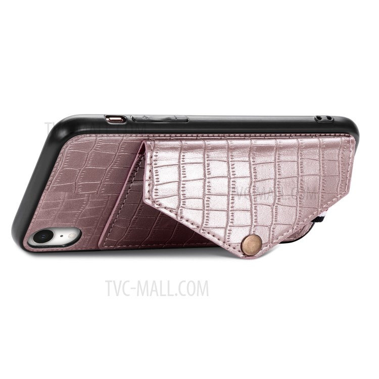 Crocodile Texture Phone Case Card Holder for Apple iPhone XR 6.1 inch - Rose Gold-7