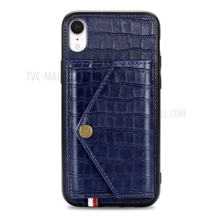 Crocodile Texture Phone Case Card Holder for Apple iPhone XR 6.1 inch - Blue-2