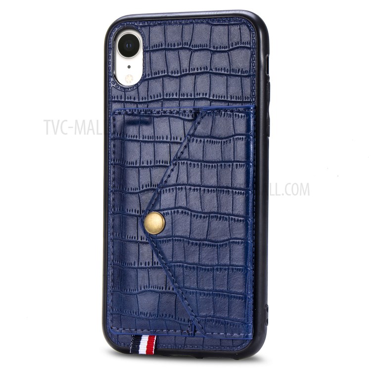 Crocodile Texture Phone Case Card Holder for Apple iPhone XR 6.1 inch - Blue-3